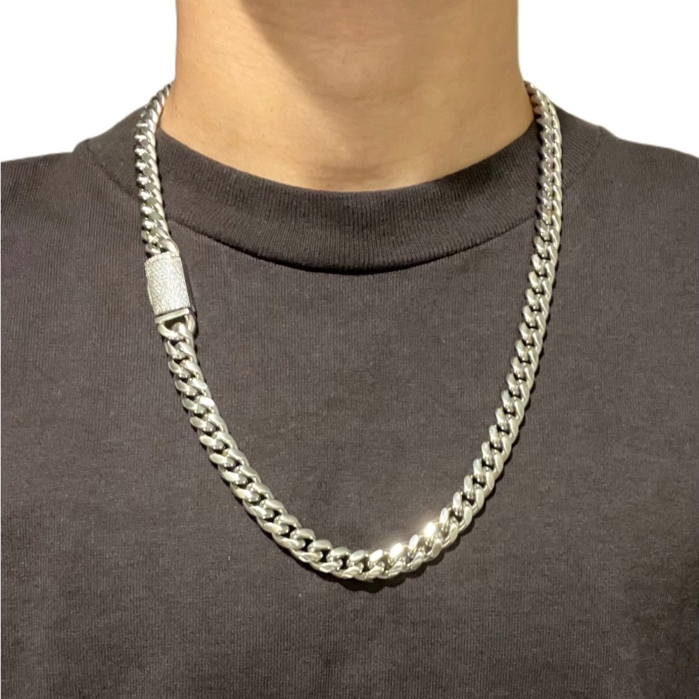 10mm White Gold Diamond Buckle Chain